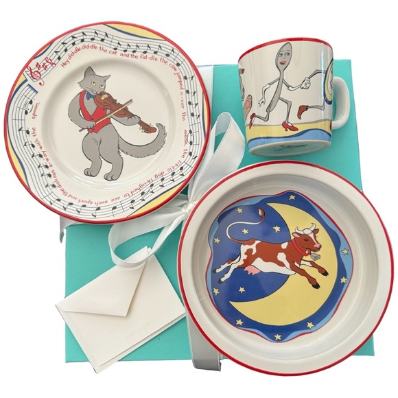 HP🎉TIFFANY & CO. Vintage “Hey Diddle Diddle”3 Piece Child Baby Feeding Set China - Picture 1 of 16